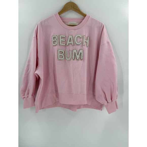 Judith March Pink Jewel Embroidered "Beach Bum" Oversized Large Sweatshirt EUC - Picture 1 of 8